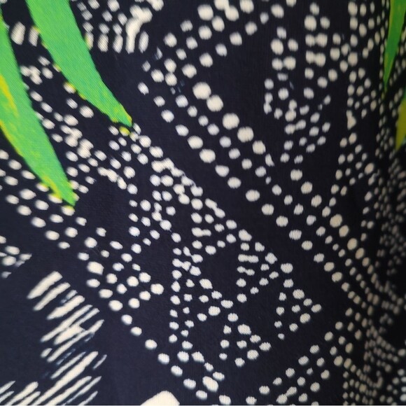 Saks Fifth Avenue Tropical Palm Print Dress Navy Green Resort Style Size Medium - Picture 5 of 7